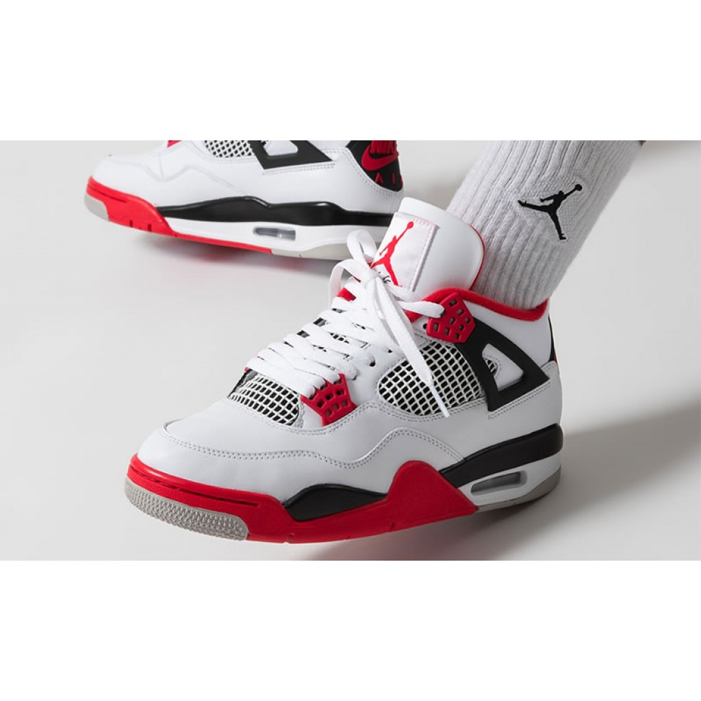 Air Jordan 4 "Fire Red" 2020 Tongue On Feet Outfit